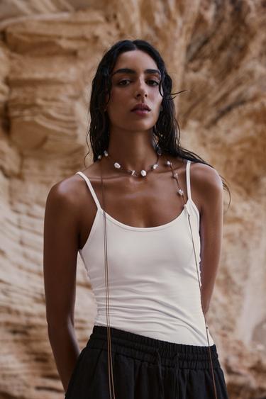 POLYAMIDE TOP WITH THIN STRAPS - Ecru by Zara