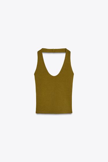 МОЙЫНҒА ІЛІНЕТІН ТОП - Зәйтүн жасыл Zara компаниясынан