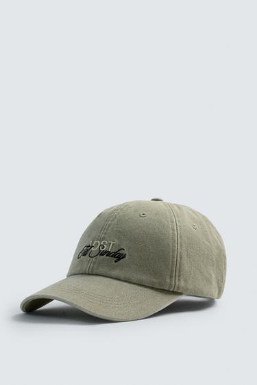Zara WASHED EMBROIDERED TEXT CAP - taupe brown