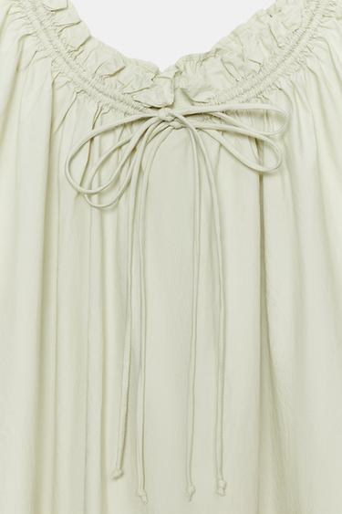 ROBE COURTE EN POPELINE À BRETELLES - Vert clair de Zara - Image 6