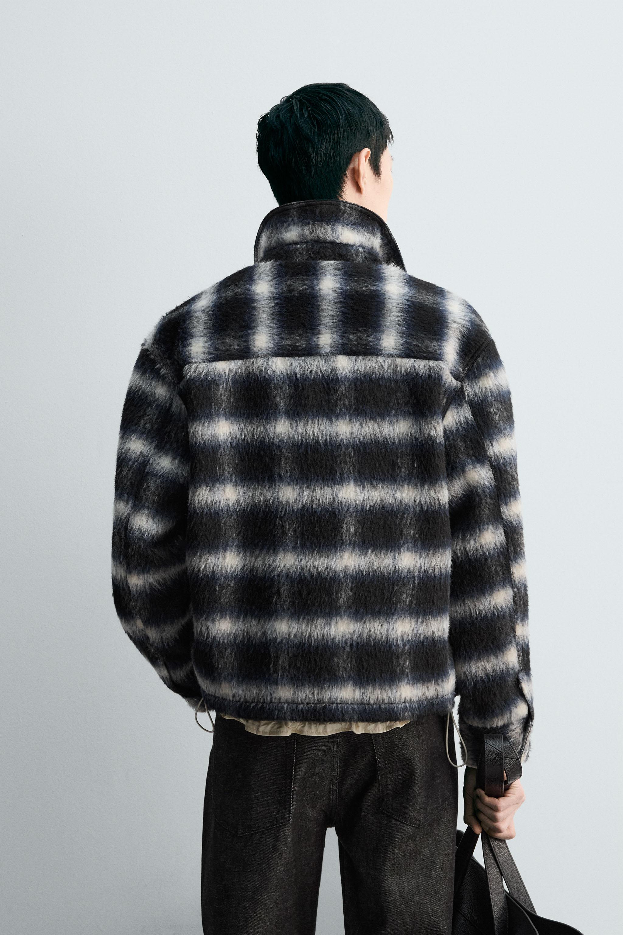 クロップドフィットチェック柄ジャケット - ブルー | ZARA Japan / 日本