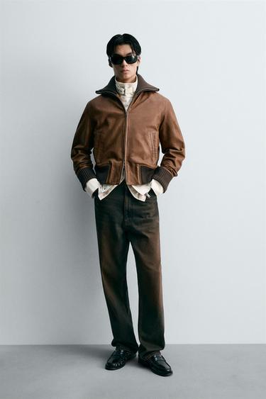 REGULAR FIT LEATHER JACKET - Toffee by Zara
