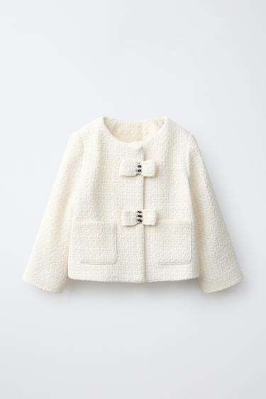 TEXTURED BOW JACKET — Ecru 1