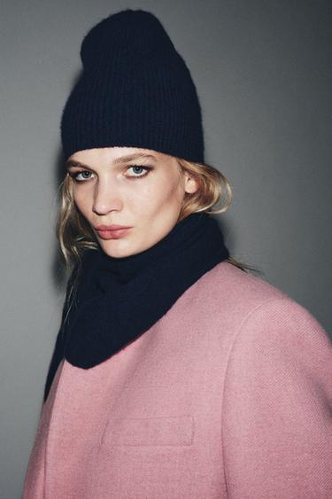 Zara RIBBED CASHMERE BLEND BEANIE - Blue - Image 0