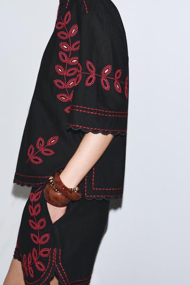 ZW COLLECTION EMBROIDERED SHIRT - Black by Zara - Image 1