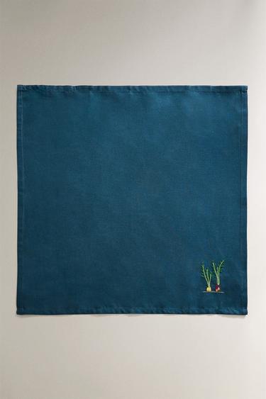 LOT SERVIETTES DE TABLE COTON BRODERIES (LOT DE 2) - Bleu de Zara - Image 1