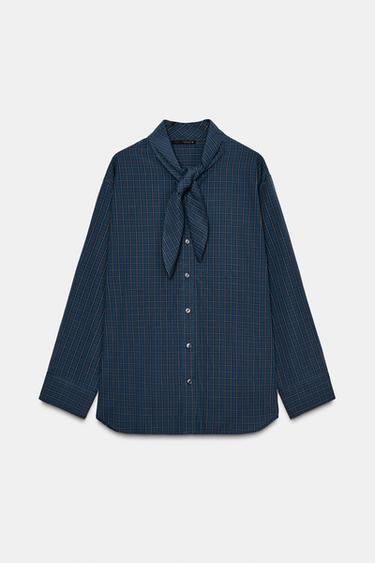 CAMISA CADROS ALGODÓN PANO - Azuis de Zara