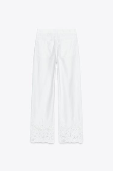 PANTALON DROIT BRODÉ - Blanc de Zara - Image 7