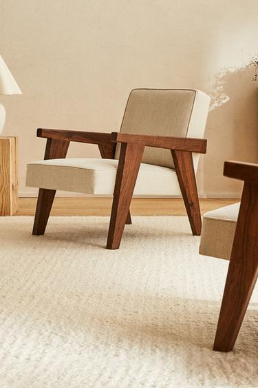 FAUTEUIL EN NOYER TAPISSÉ ZARA HOME BY BLASCO - Écru de Zara - Image 6