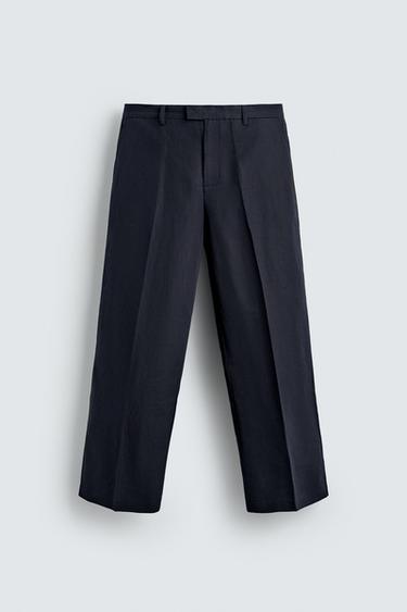 PANTALON RELAXED FIT EN COTON ET LIN - Bleu marine de Zara