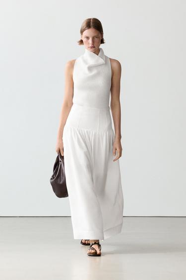 Jupe midi avec empiècement - Blanc de Zara - Image 0