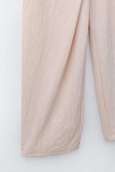 PANTALON WIDE LEG À RAYURES BRILLANTES ET NŒUD - Écru de Zara - Image 3