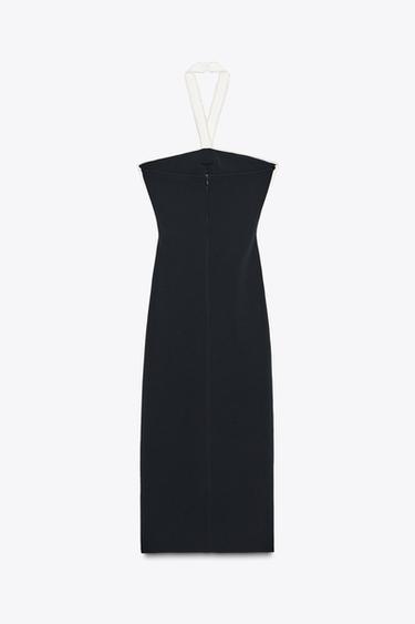 STRETCH MIDI DRESS WITH TIE - Black / White by Zara - Image 7