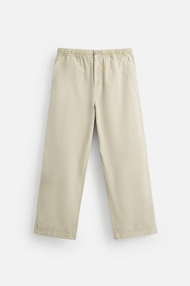 WASHED CANVAS TROUSERS - Stone by Zara