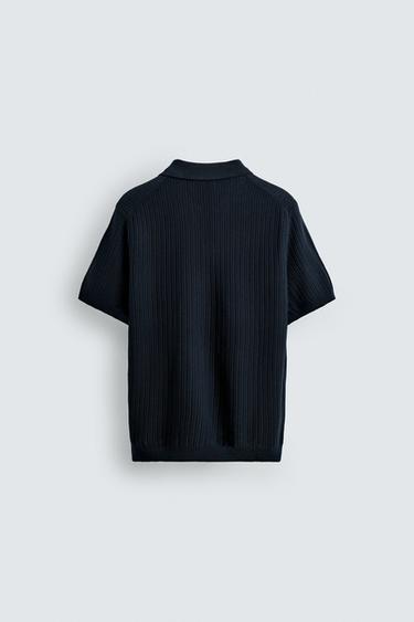 RIB KNIT POLO SHIRT - Navy blue by Zara - Image 7