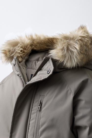 PARKA À CAPUCHE EFFET FOURRURE AMOVIBLE DÉPERLANTE - Gris taupe de Zara - Image 5