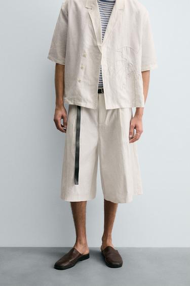 BERMUDA PERNA LARGA 100% CÂNHAMO - Branco da Zara - Imagem 0