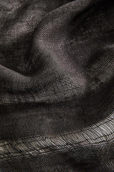 FRINGED LINEN THROW - Dark brown by Zara
