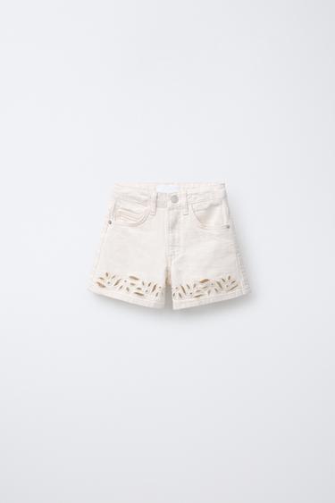 BERMUDA DENIM COM BORDADO - Cru da Zara