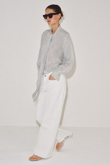 CHEMISE À NŒUD ET POIS ZW COLLECTION - Écru / Noir de Zara - Image 3