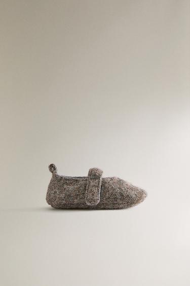 Zara WOOL EFFECT BALLERINA SLIPPERS - Gray