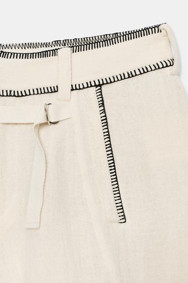 ZW COLLECTION TOPSTITCHED SHORTS - Ecru by Zara - Image 6