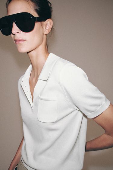 POLO EN MAILLE À MANCHES COURTES - Blanc de Zara - Image 3