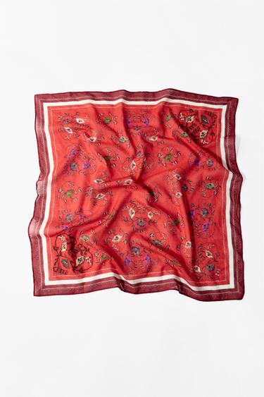 Zara EMBROIDERED PRINTED SCARF - Red