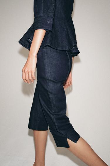 Zara ZW COLLECTION DENIM CAPRI PANTS - Blue