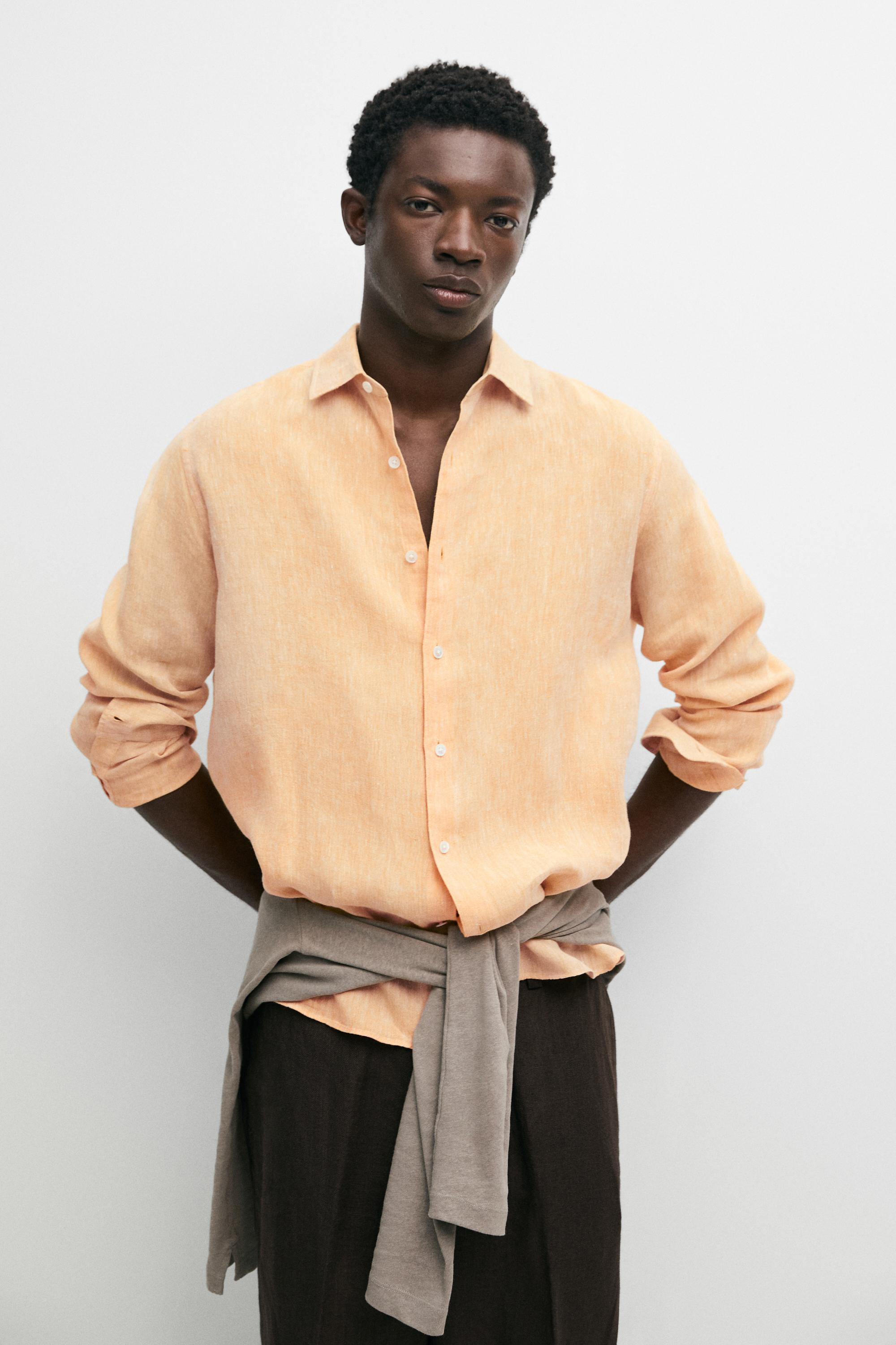 100% linen regular fit shirt — Oranges