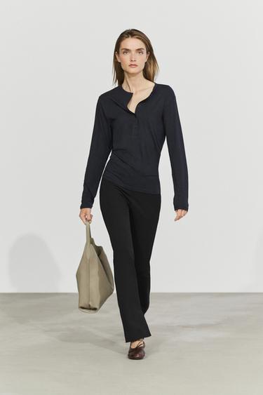 Zara 100% cotton long sleeve T-shirt - Blue - Image 0