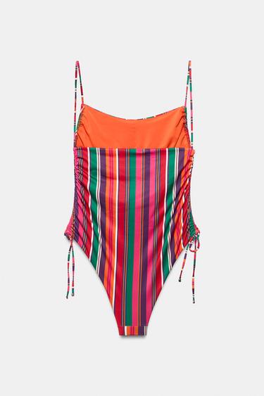 MAILLOT DE BAIN IMPRIMÉ À RAYURES AVEC PLIS LATÉRAUX - Multicolore de Zara - Image 6