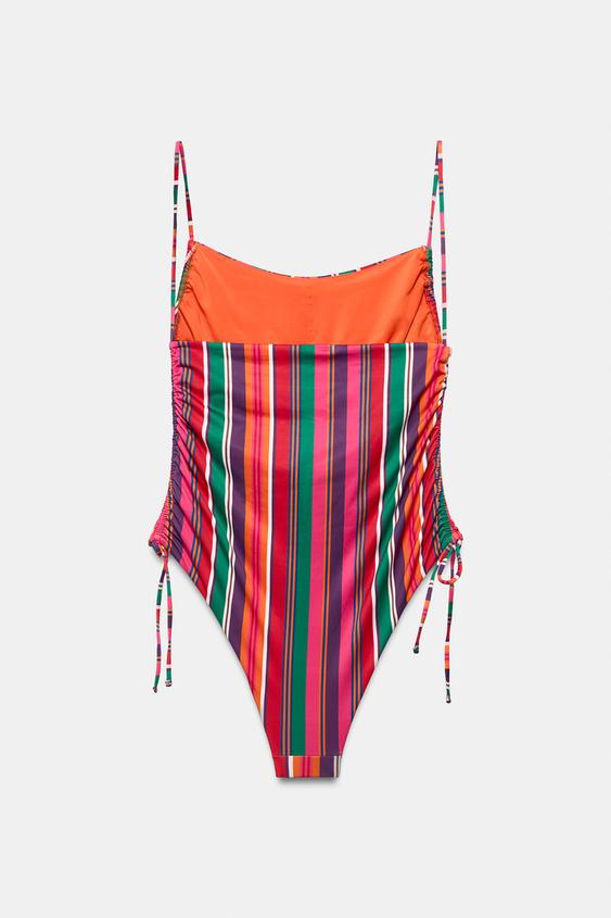 MAILLOT DE BAIN IMPRIMÉ À RAYURES AVEC PLIS LATÉRAUX - Multicolore de Zara - Image 6