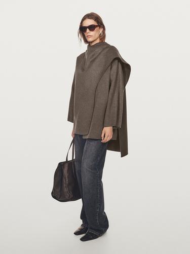 Zara Mid-length wool blend coat with scarf - Mink