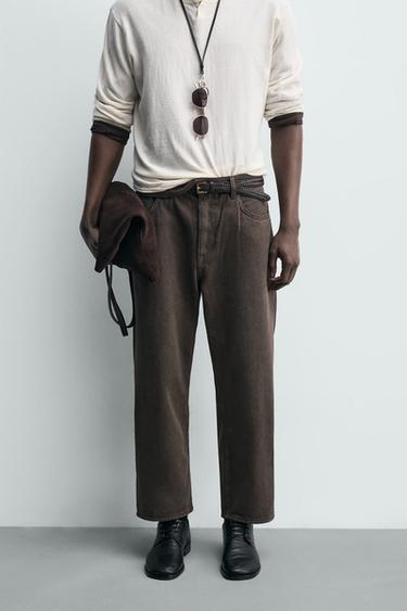 Zara TAPERED WIDE FIT JEANS - Brown