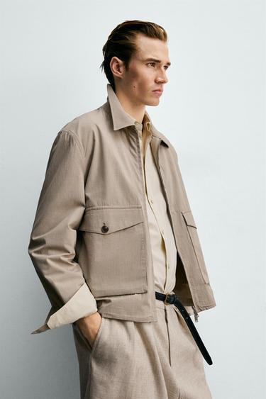 BLOUSON RELAXED FIT À CARREAUX TEXTURÉ - Beige de Zara - Image 4