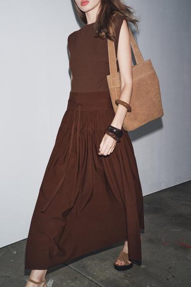 CONTRAST GATHERED DRESS - Brown by Zara - Image 2