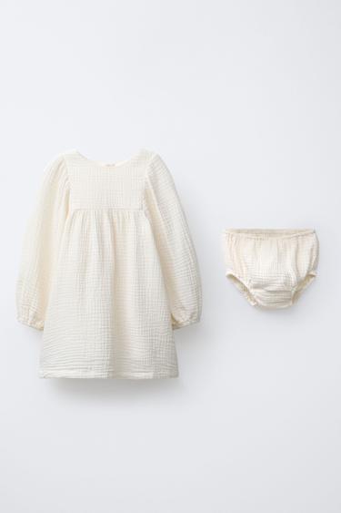 COTTON GAUZE DRESS AND BRIEFS - Ecru by Zara