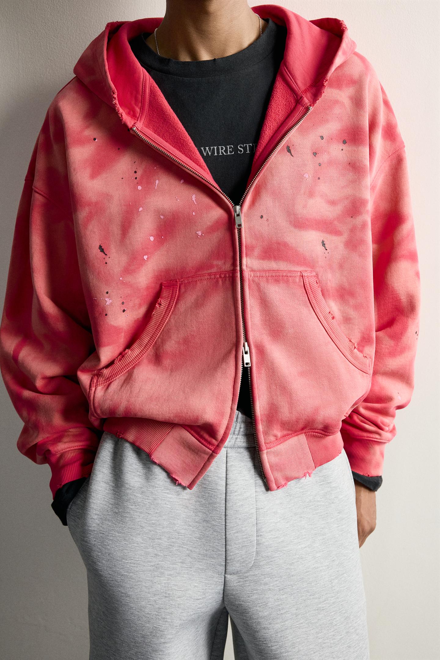 Мужское худи Zara Paint Splatter Print, цвет: Розовый — фото 5