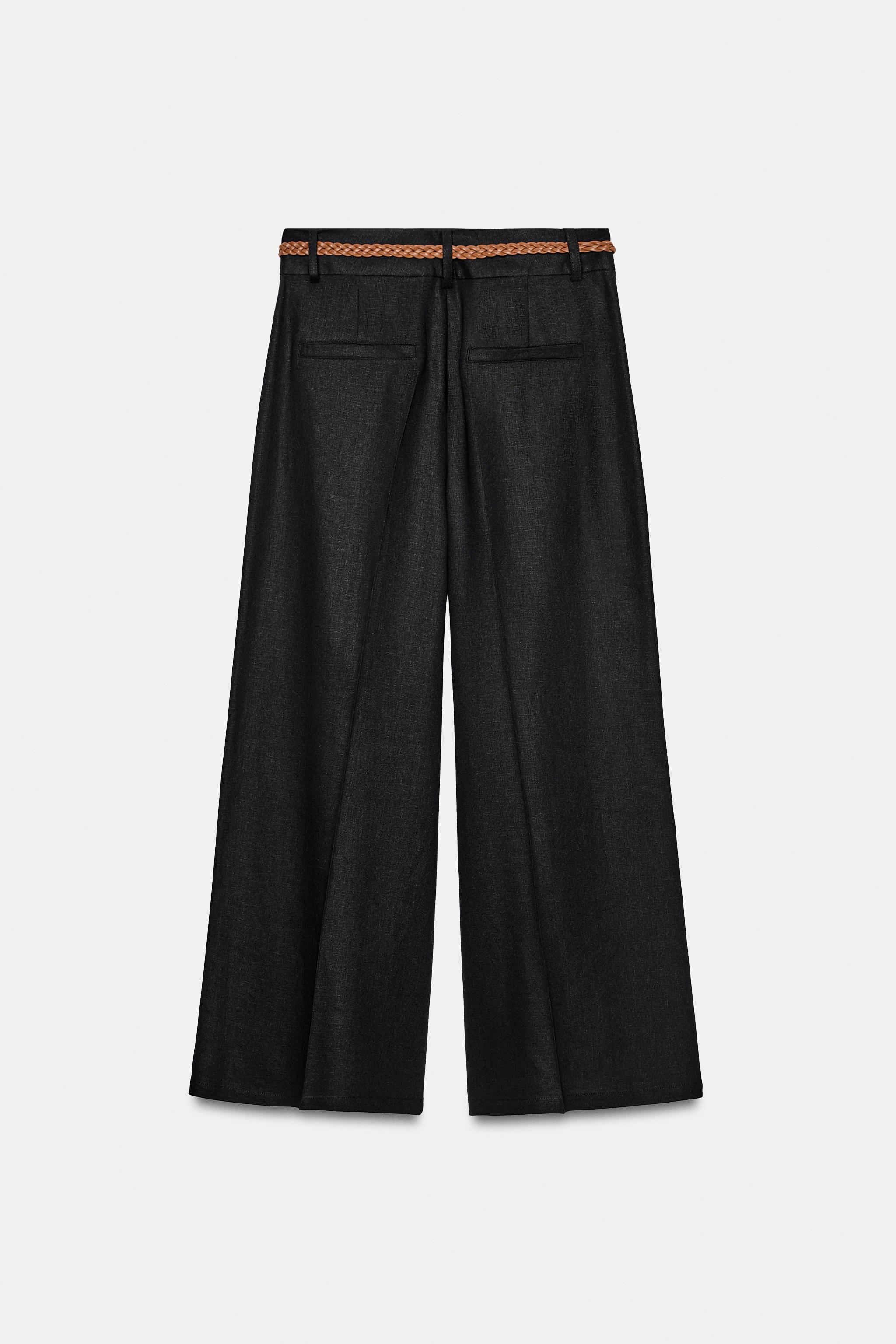 PANTALON JUPE-CULOTTE EN LIN AVEC CEINTURE TRESSÉE
