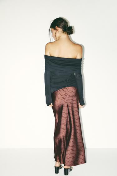 Zara GATHERED STRAPLESS T-SHIRT - Black