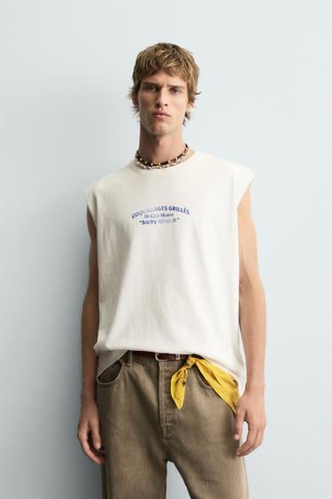 تيشرت تانك بطبعة مغسولة - أبيض مكسور الخاص بـ Zara