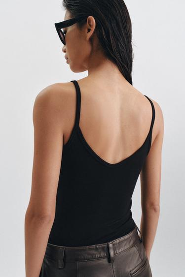 RIBBED STRAPPY TOP - Black by Zara - Image 2