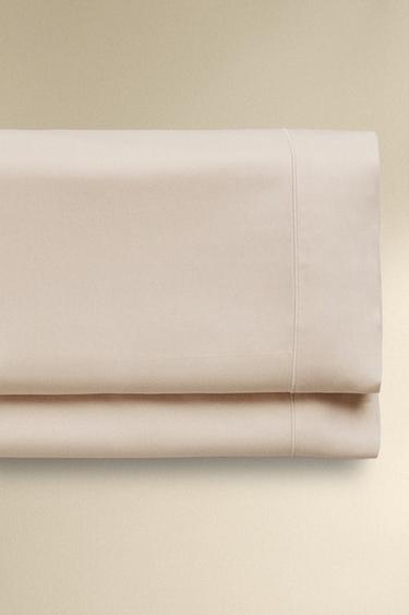 SATEEN FLAT SHEET WITH TRIM (300 THREAD COUNT) - Beige by Zara