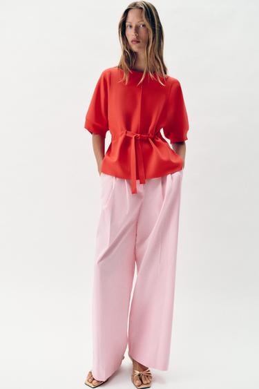 SHORT SLEEVE KNIT JUMPER WITH BOW - Coral red by Zara