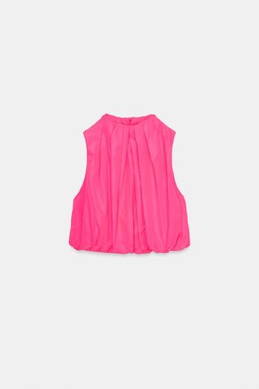 TOP TAFFETAS BALLON - Fuchsia de Zara - Image 4