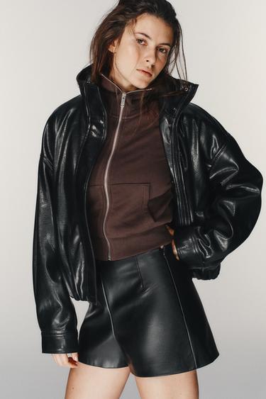 FAUX LEATHER HIGH-WAIST SHORTS - Black by Zara