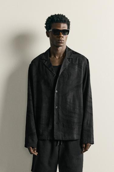 CAMISA RELAXED FIT JACQUARD GEOMÉTRICO - Negro de Zara