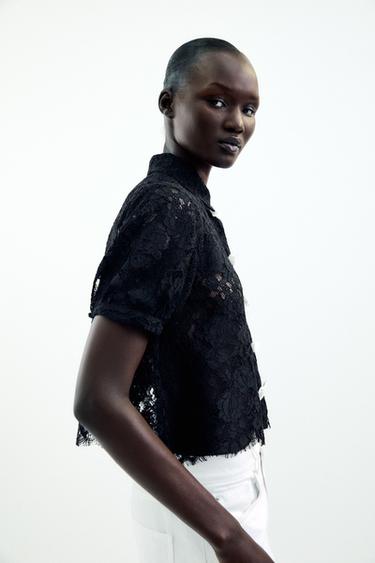 LACE SHIRT WITH BOWS - Black by Zara - Image 2