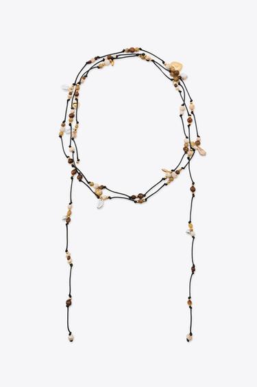 MULTI-POSITION CORD BEADED CHARM NECKLACE - Black by Zara